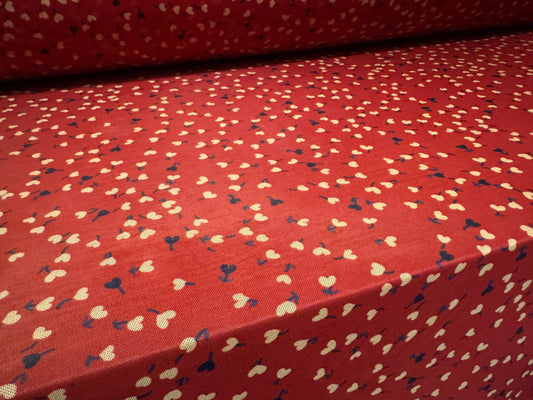 Power mesh net stretch spandex fabric, per metre - love heart flowers print - red