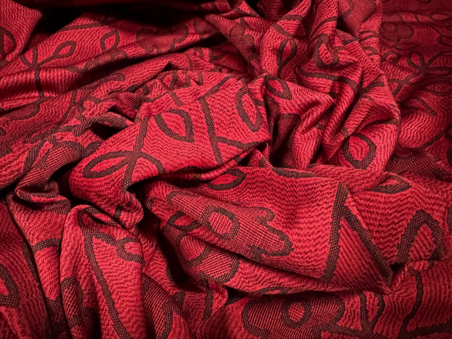 Stretch double jersey fashion fabric, per metre - poppy jacquard - dark red