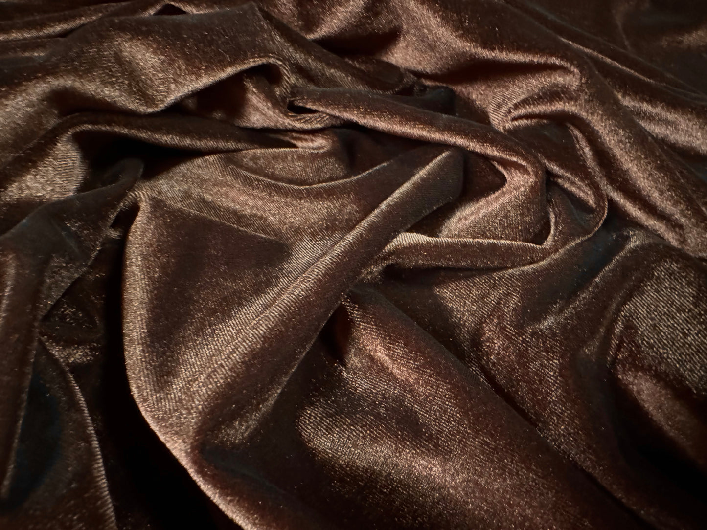 Spandex velvet stretch dress fabric, per metre - plain - chocolate brown