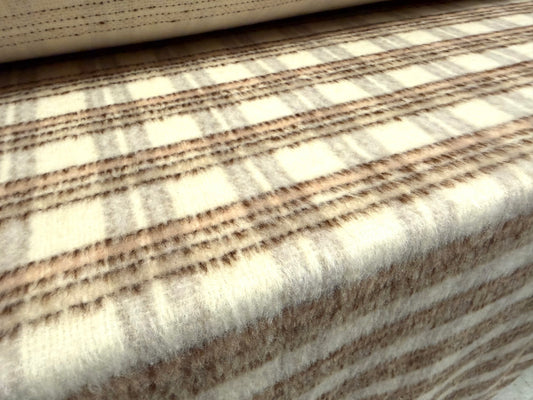 Wool faux fur fabric, per metre - check - cream & pink