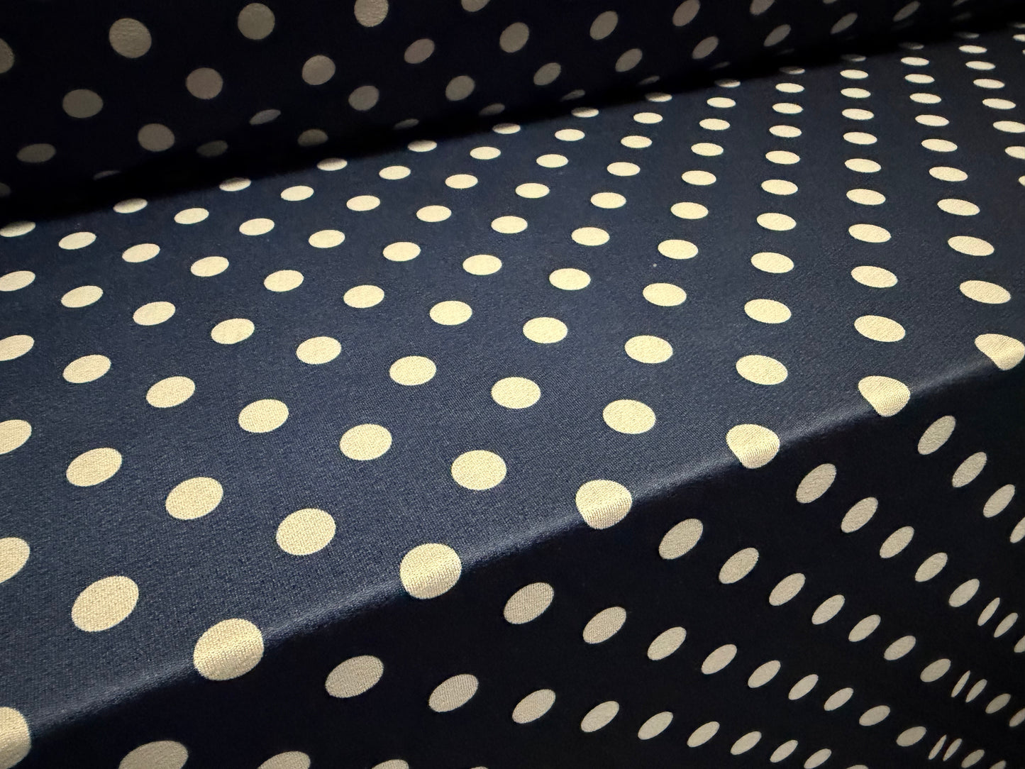 Stretch spandex crepe jersey fabric, per metre - polka dot print - navy & grey