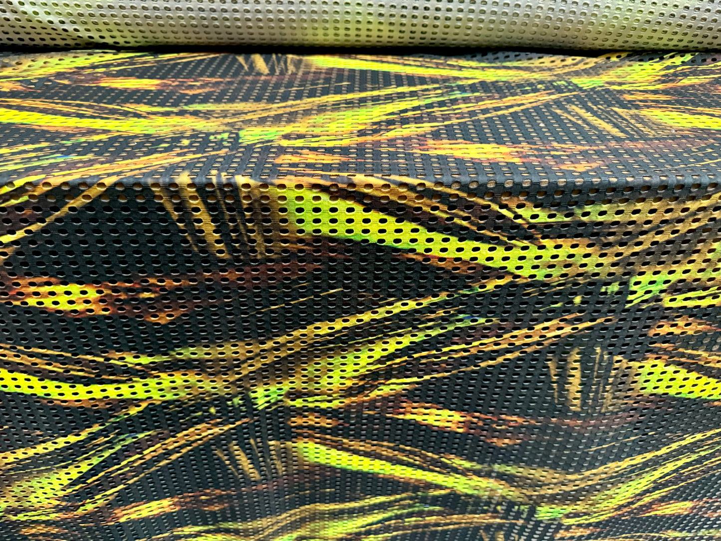 Airtex fishnet mesh style jersey fabric, per metre - abstract print - black & lime