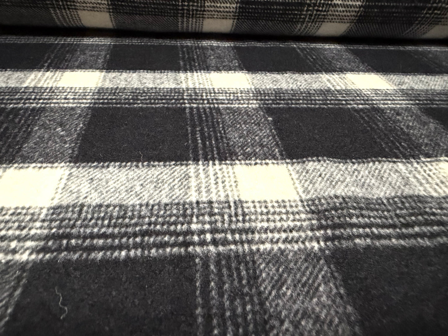 Wool flannel fabric, per metre - plaid check - midnight & ivory