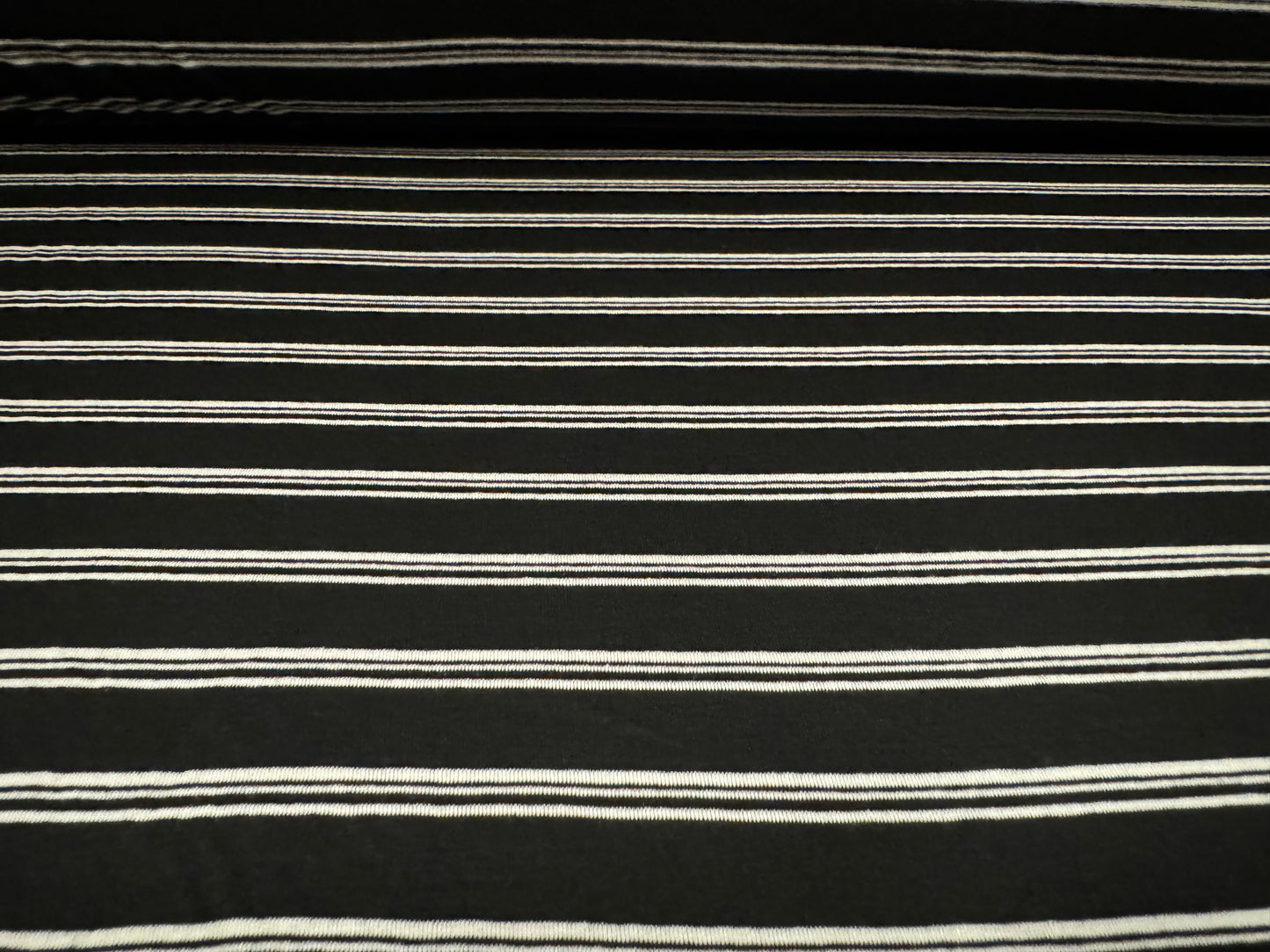 Viscose spandex stretch single jersey fabric, per metre - stripes - black white & grey