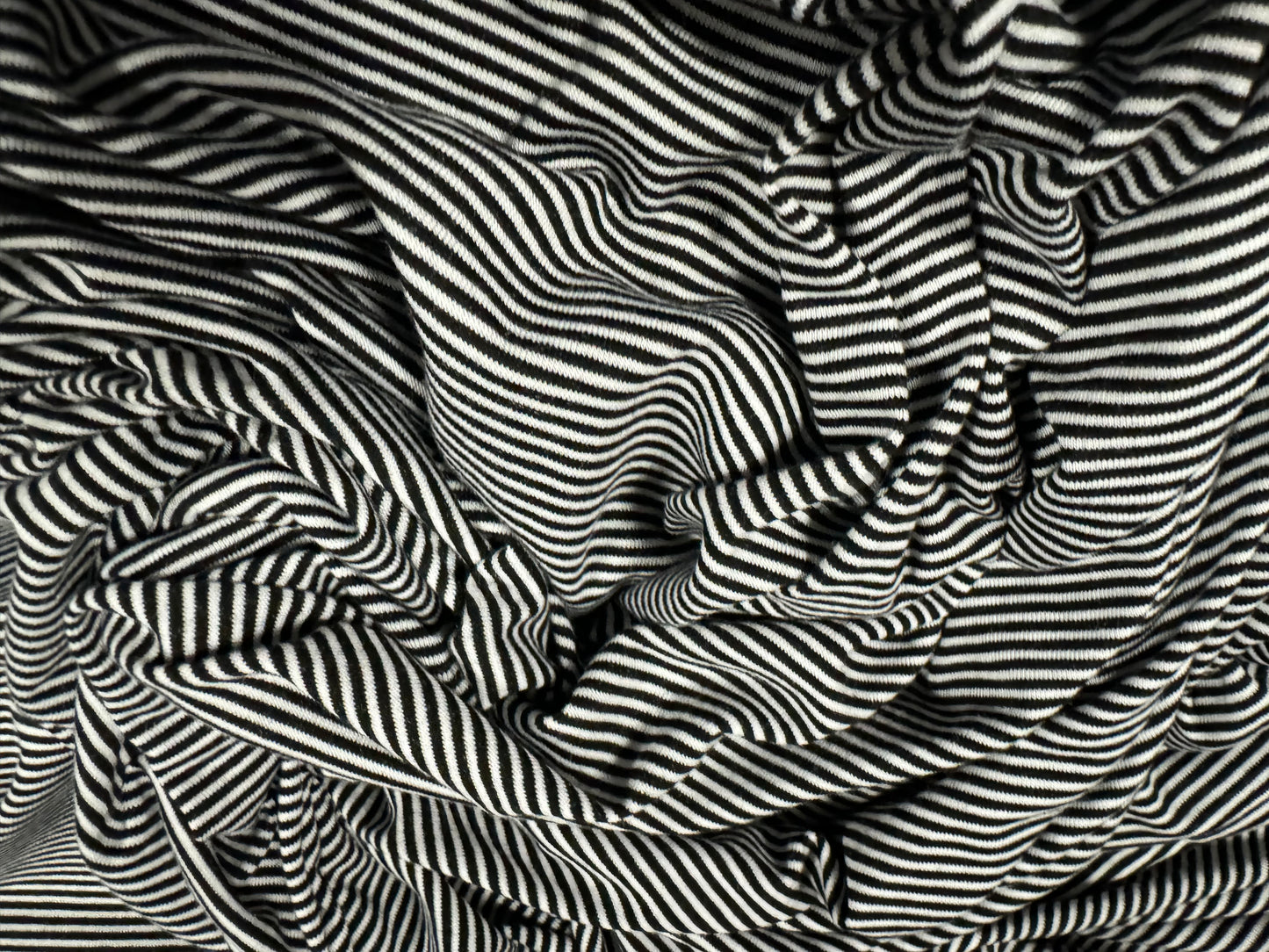 Viscose spandex stretch single jersey fabric, per metre - pinstripe - black & white