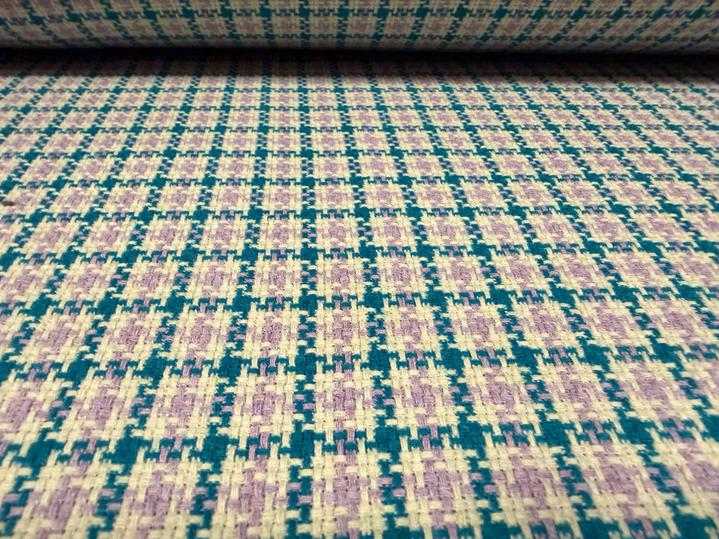 Heavyweight wool bouclé fabric, per metre - check - lilac & teal