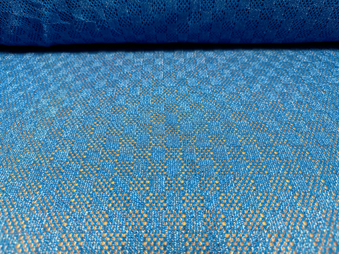 Crochet knit jersey fabric, per metre - squares jacquard - bright blue