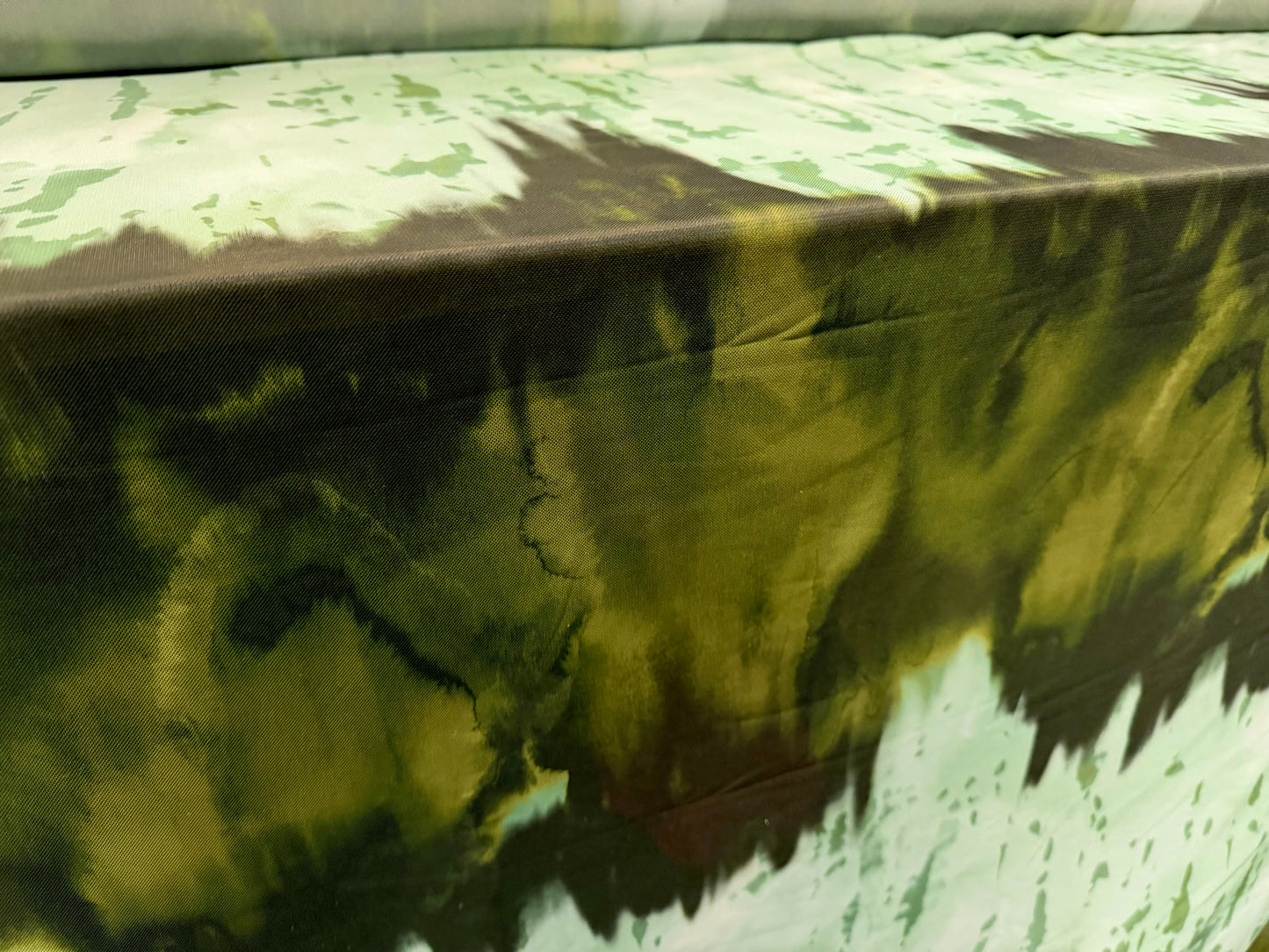 Power mesh net stretch spandex fabric, per metre - paint splatter - mint & olive green