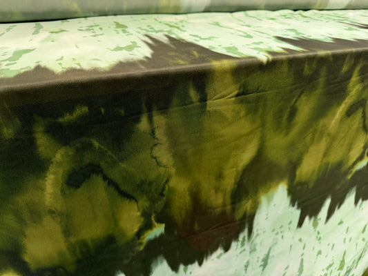 Power mesh net stretch spandex fabric, per metre - paint splatter - mint & olive green