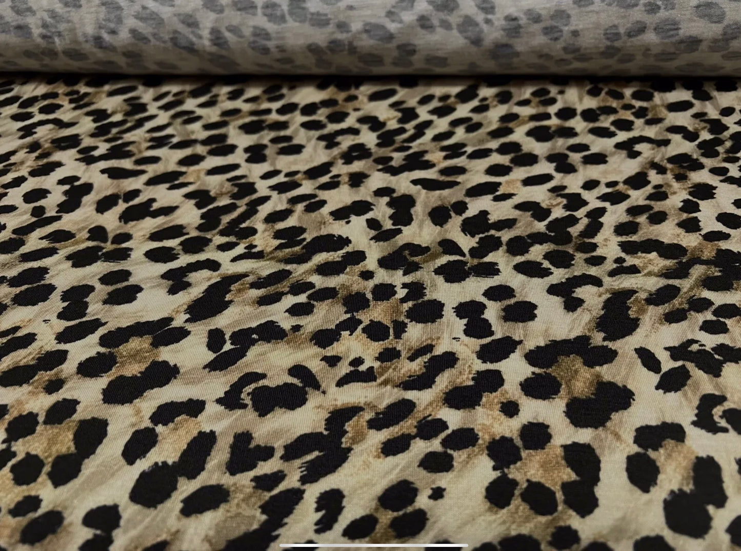 Soft handle single jersey fabric, per metre - leopardskin animal print - drab