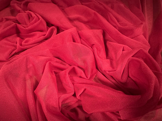 Power mesh net stretch spandex fabric, per metre - plain - red