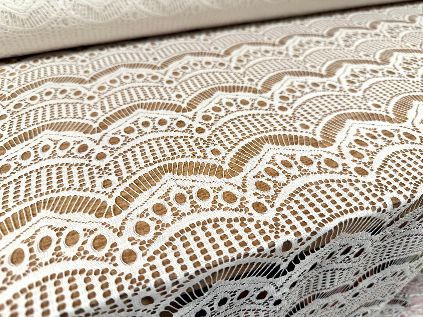 Scalloped lace dress fabric, per metre - ivory