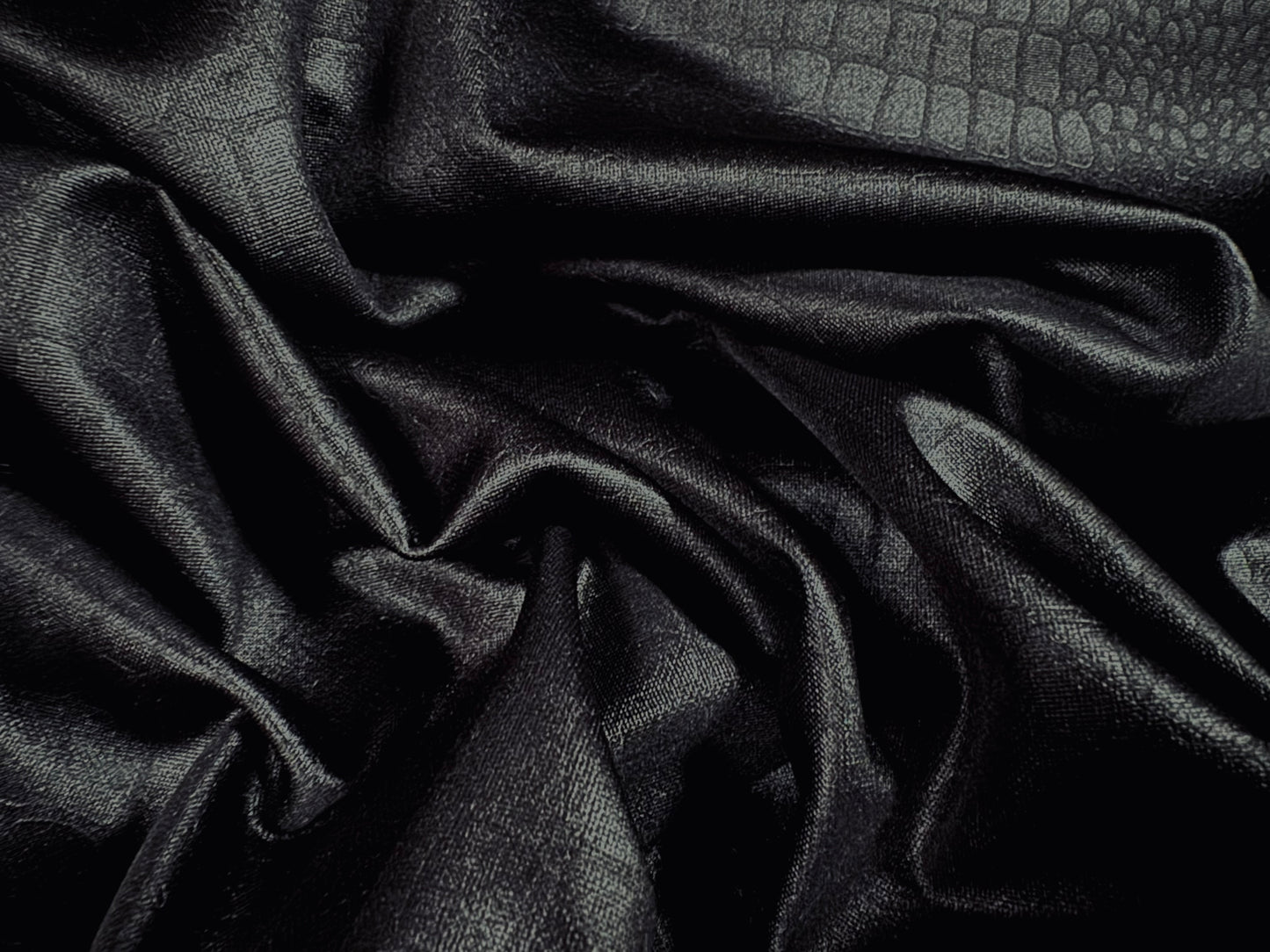 Scuba neoprene style spandex jersey fabric, per metre - embossed crocodile design - black