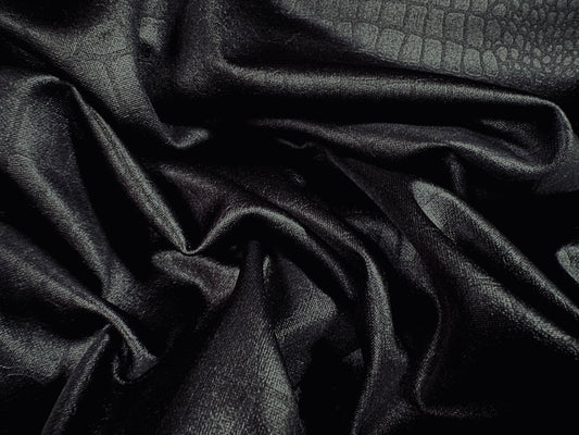 Scuba neoprene style spandex jersey fabric, per metre - embossed crocodile design - black