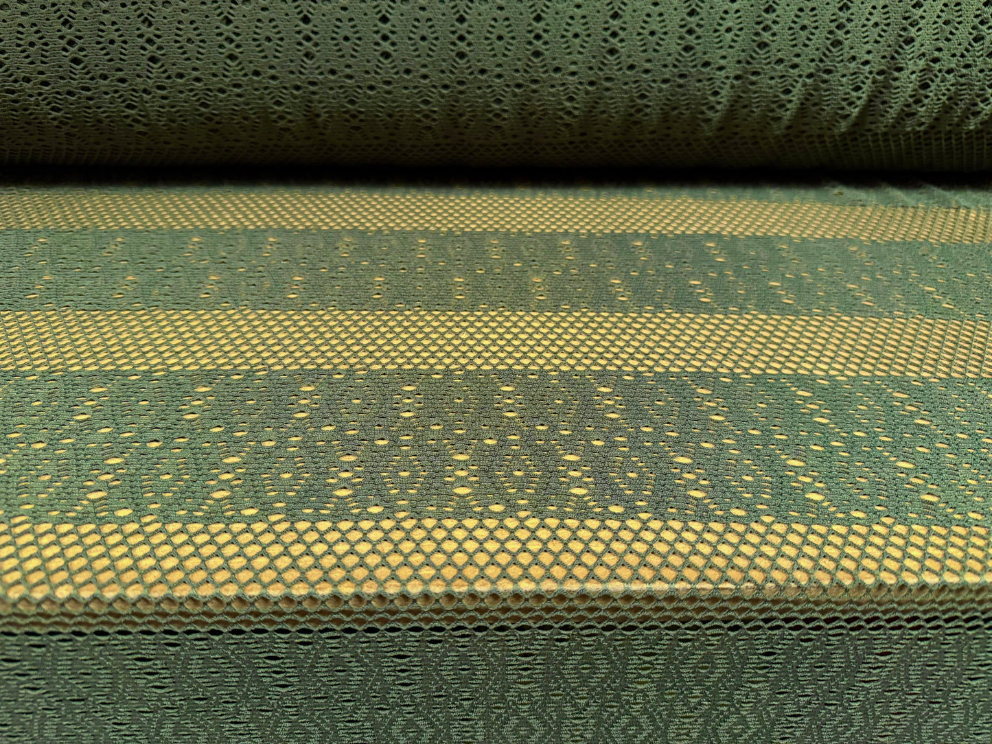 Stretch spandex fishnet jersey fabric, per metre - floral stripe - olive green