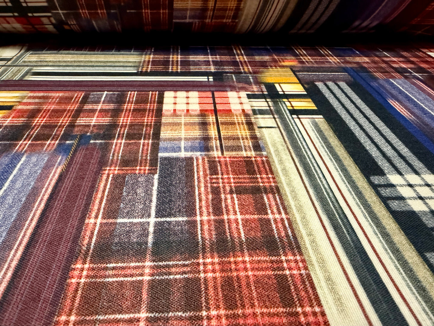 Toledo double jersey fabric, per metre - tartan patchwork print - multicolour