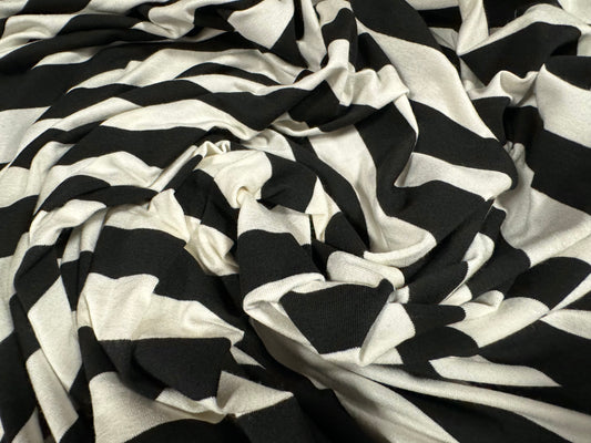 Viscose spandex stretch single jersey fabric, per metre - stripe - black & ivory