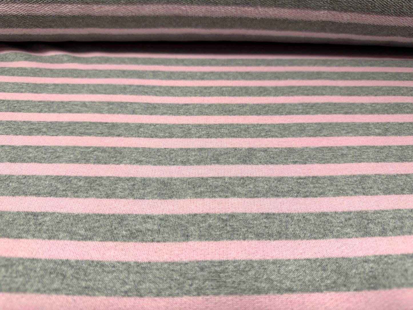 French Terry Loopback sweatshirt jersey fabric, per metre - stripe - pink & grey