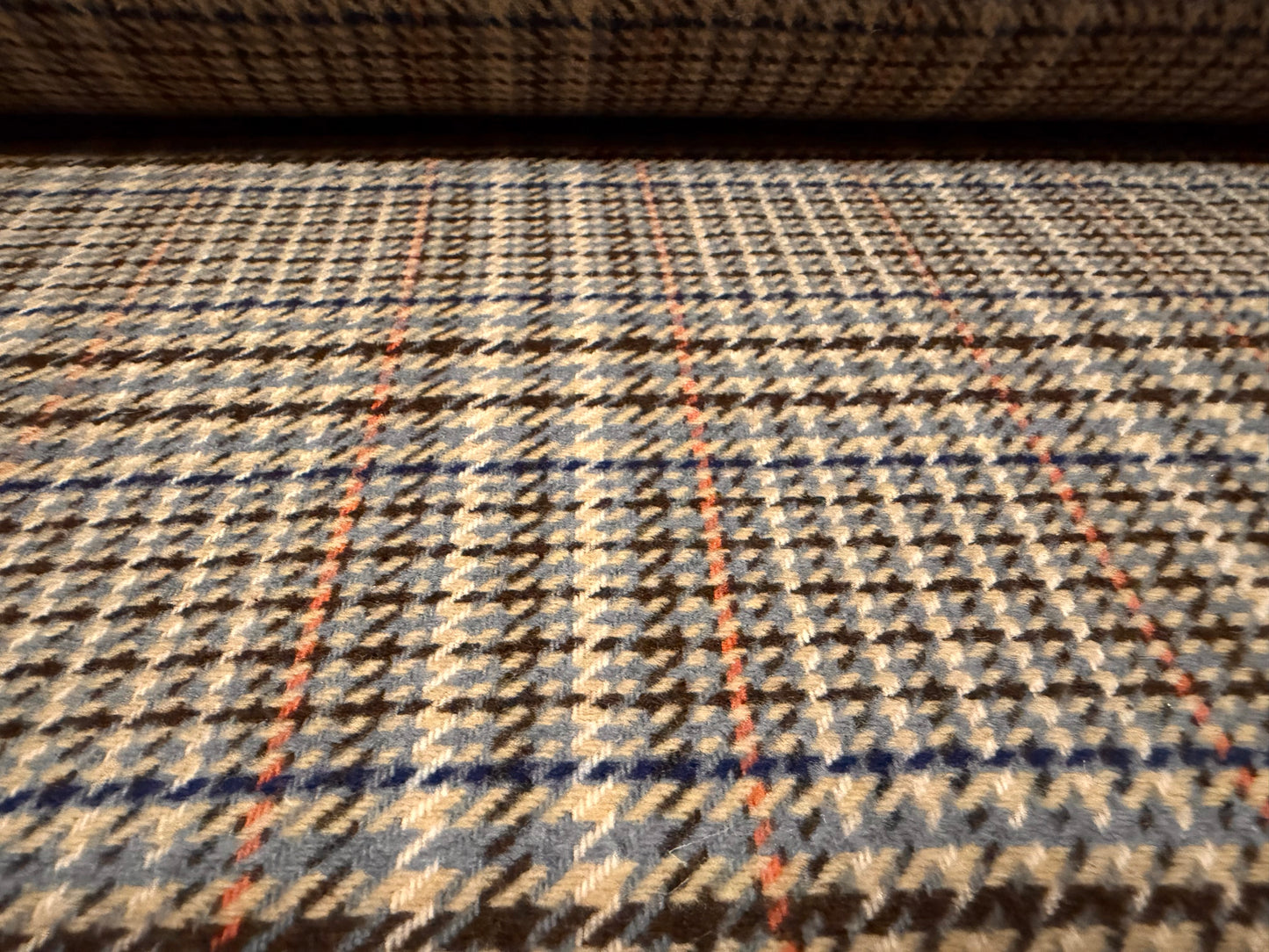 Heavyweight wool flannel fabric, per metre - check - light brown & orange
