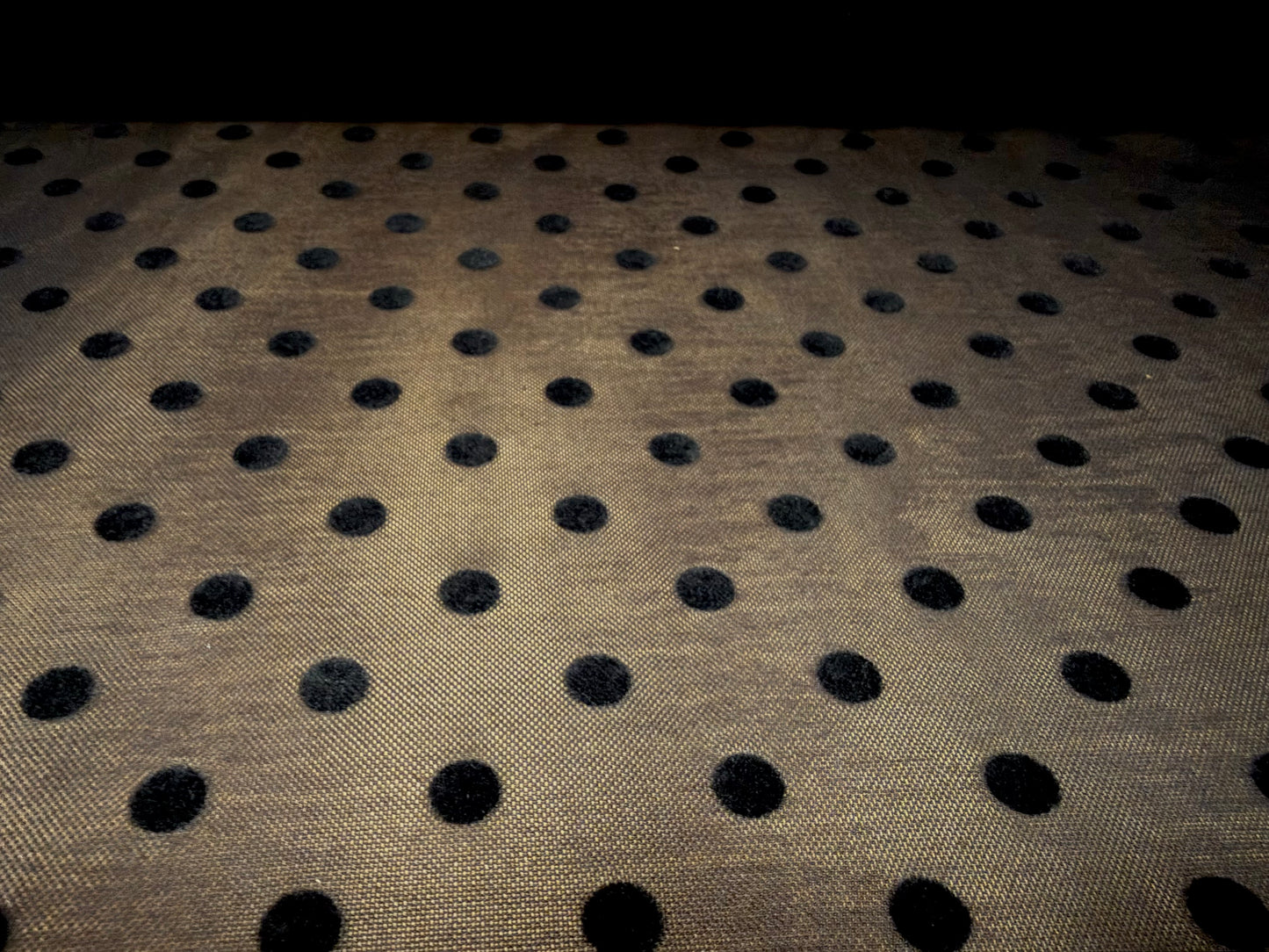 Power mesh net stretch spandex fabric, per metre - Polka dot flock print - black on black