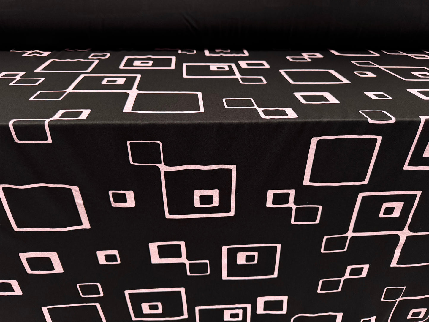 Viscose spandex stretch single Jersey Fabric, per metre - retro geometric print - black & pink