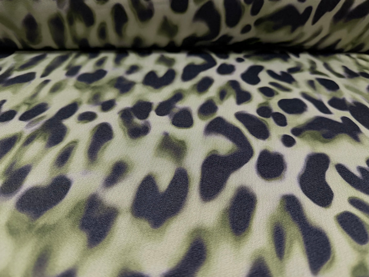 Stretch spandex crepe jersey fabric, per metre - leopard print - sage green & grey