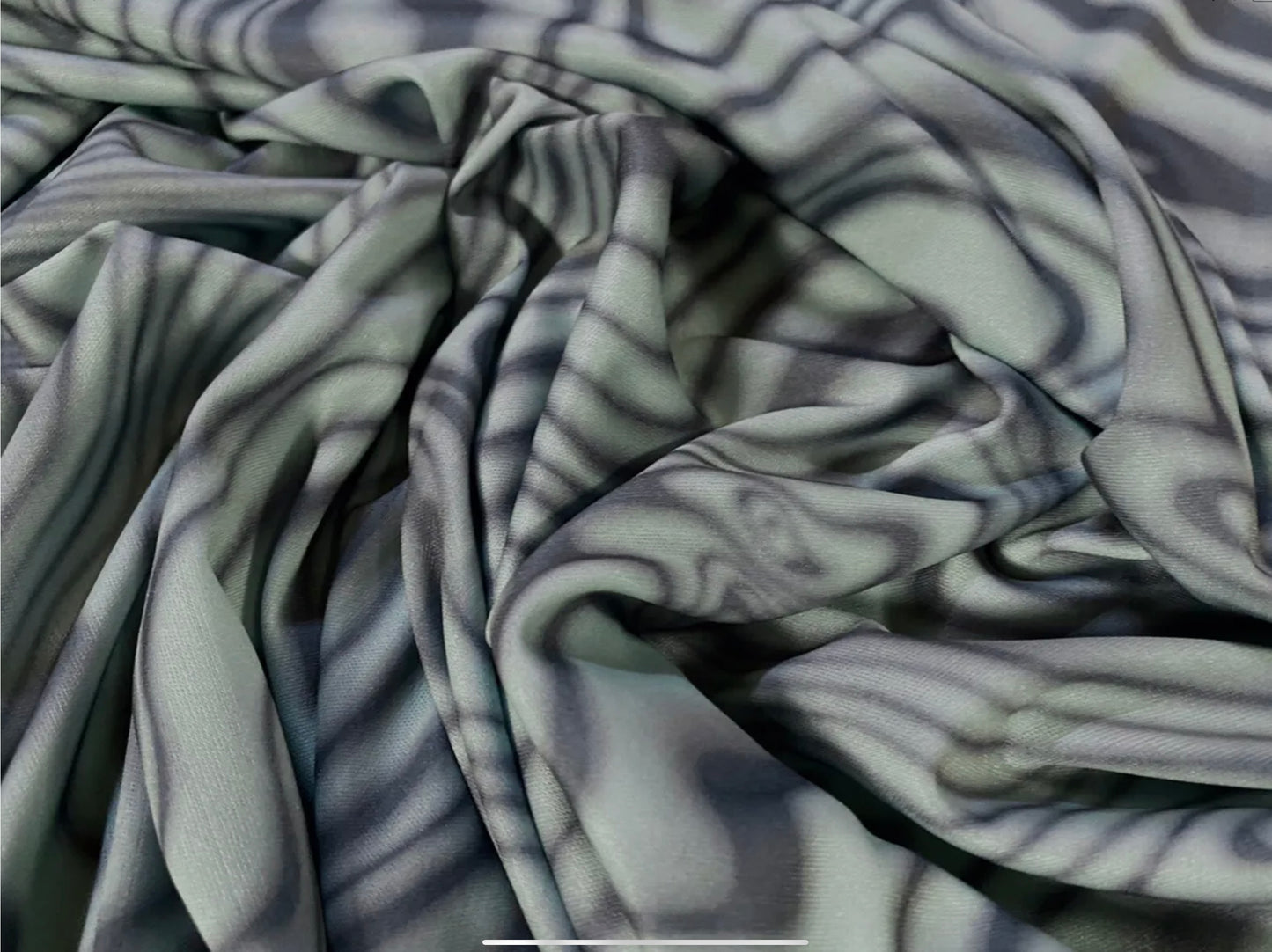 Single jersey fashion fabric, per metre - retro swirl print - sage & olive green