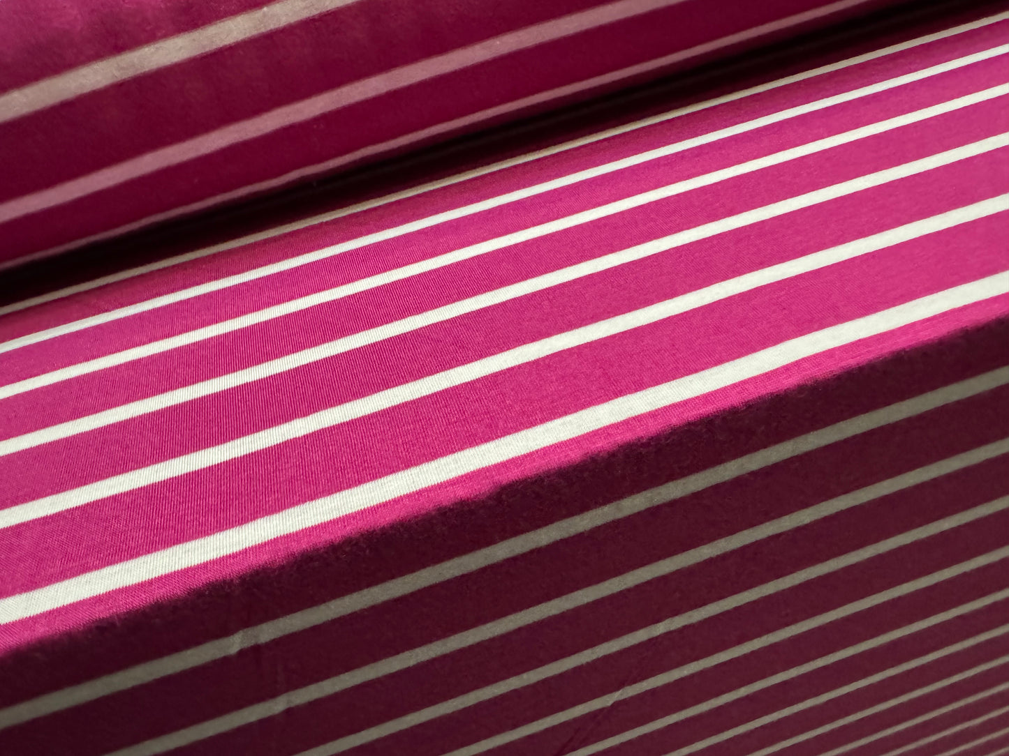 Viscose spandex stretch single jersey fabric, per metre - Breton stripe - magenta & white