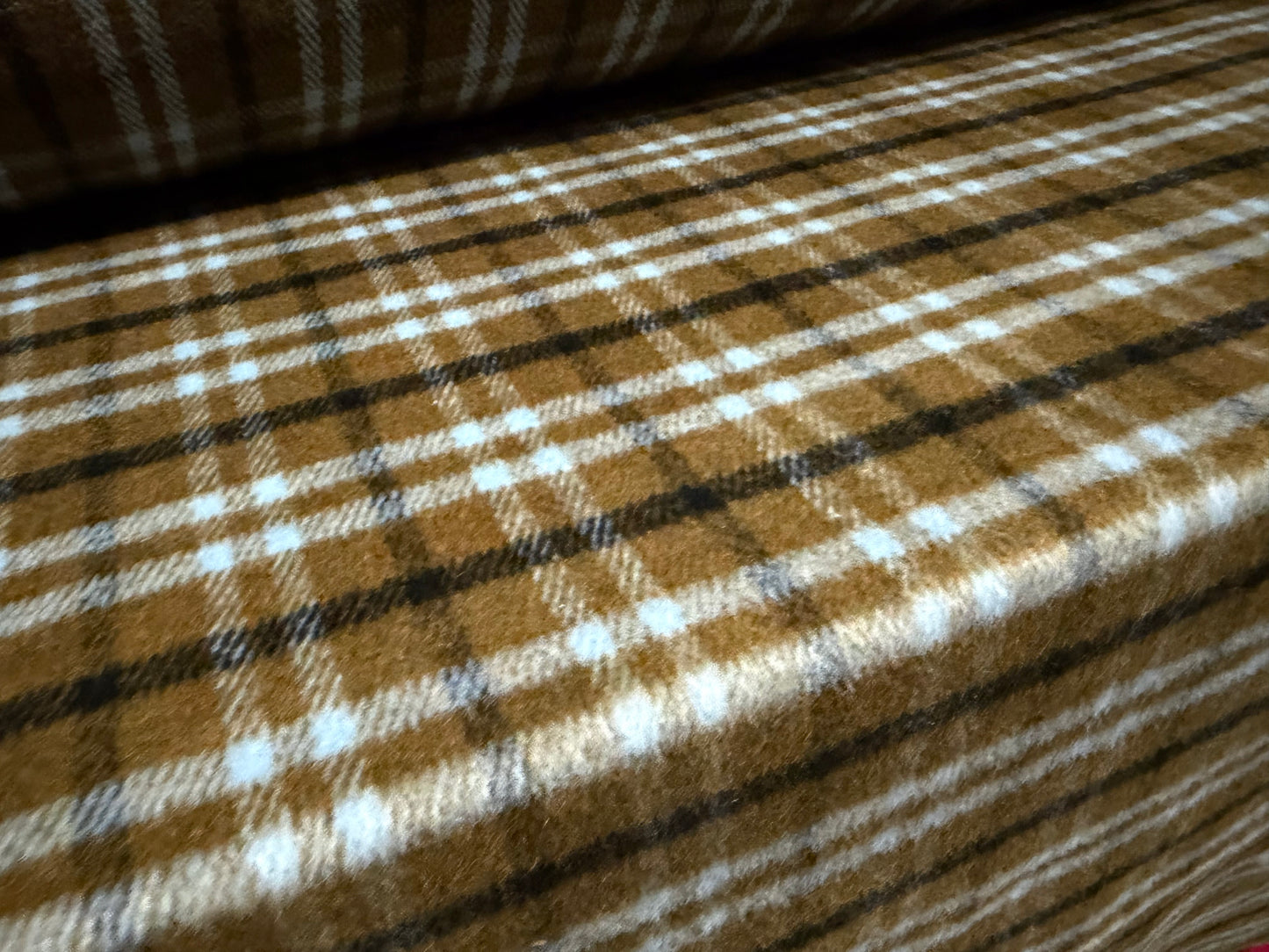 Heavyweight wool flannel coat jacket fabric, per metre - plaid check - ochre & sky blue