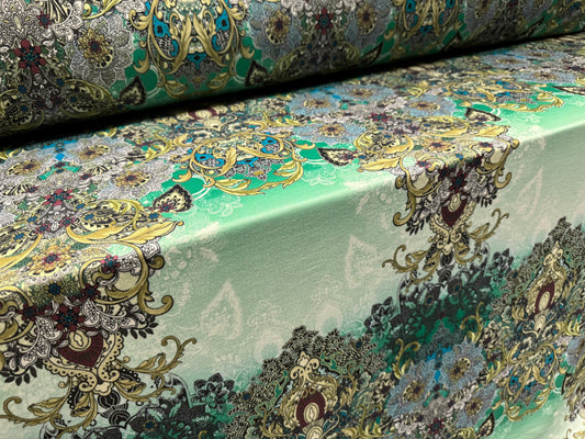 French Terry loopback sweatshirt jersey fabric, per metre - paisley print - jade & mint green