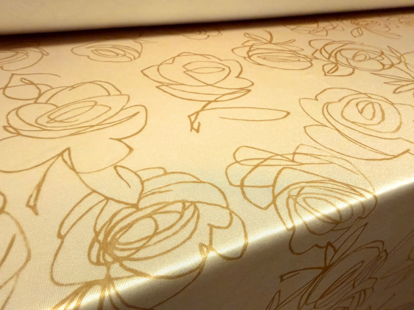 Scuba stretch double jersey fabric, per metre - rose flower print - old gold