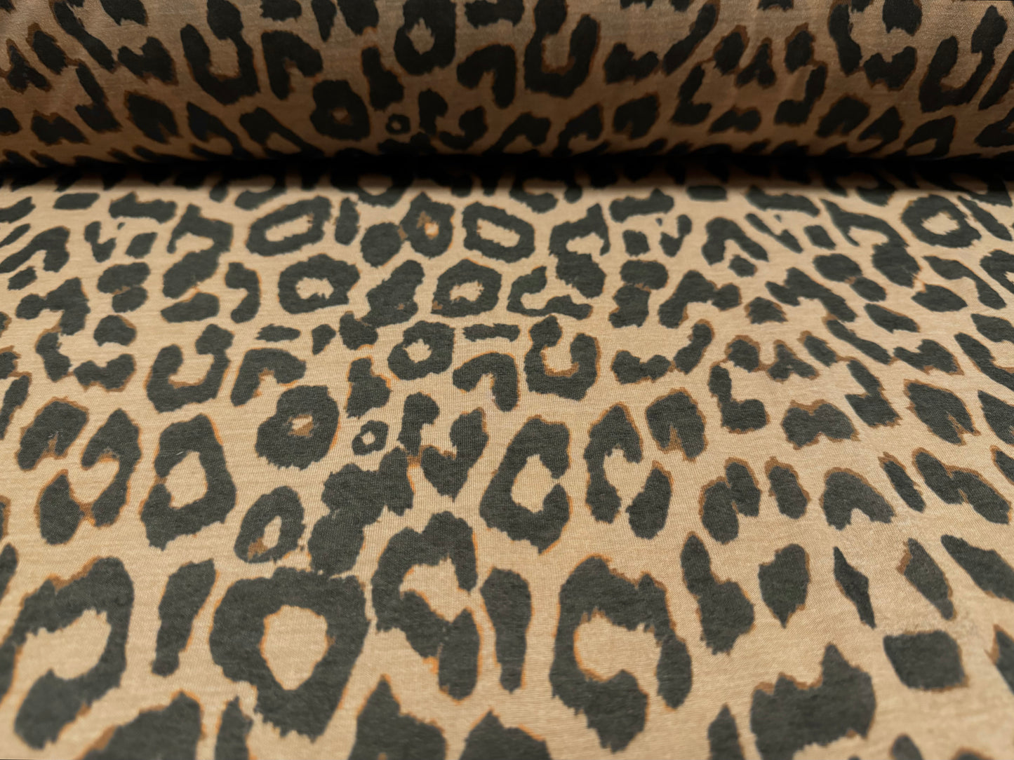 Lightweight soft handle single jersey fabric, per metre - cheetah animal print - taupe