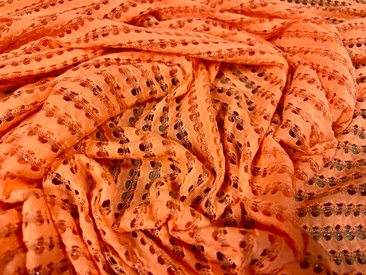 Metallic crochet knitwear jersey fabric, per metre - orange & silver