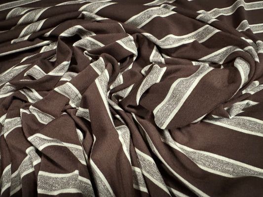 Viscose spandex stretch single jersey fabric, per metre - stripes - brown & cream