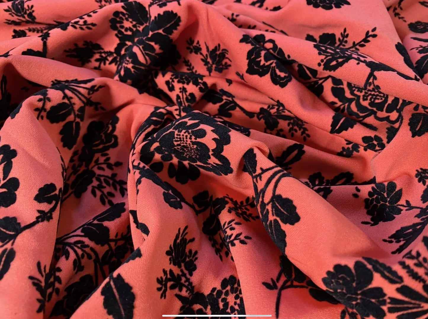 Stretch spandex double jersey fabric, per metre - floral print - coral & black