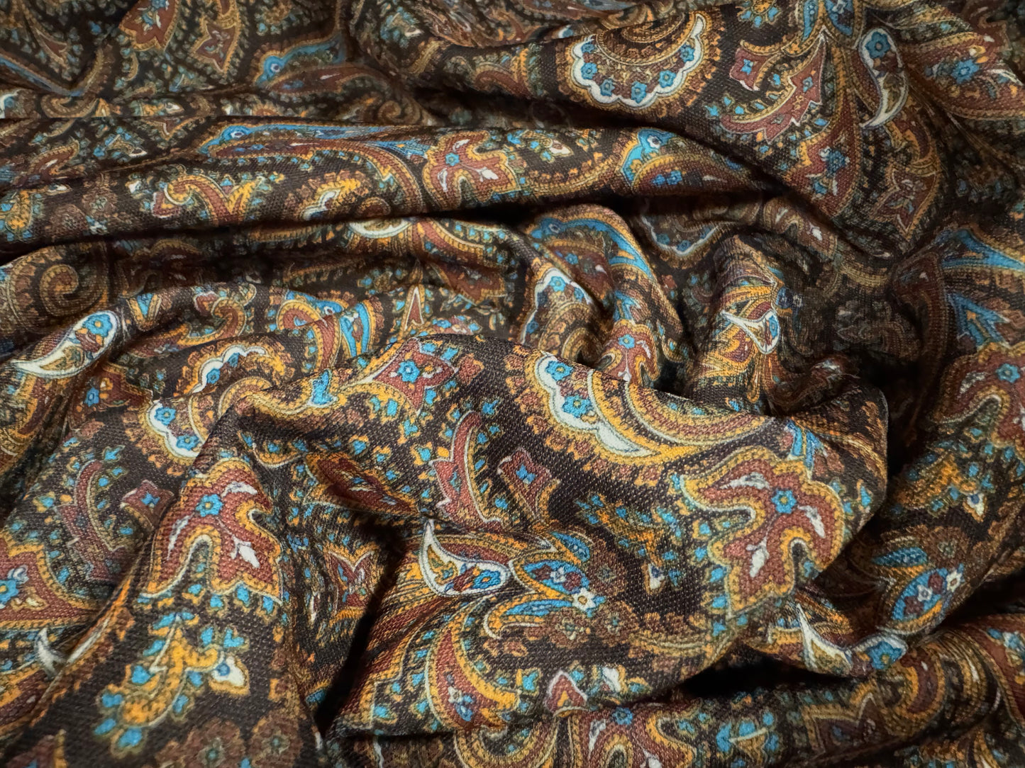 Piqué double jersey fabric, per metre - paisley print - brown & blue