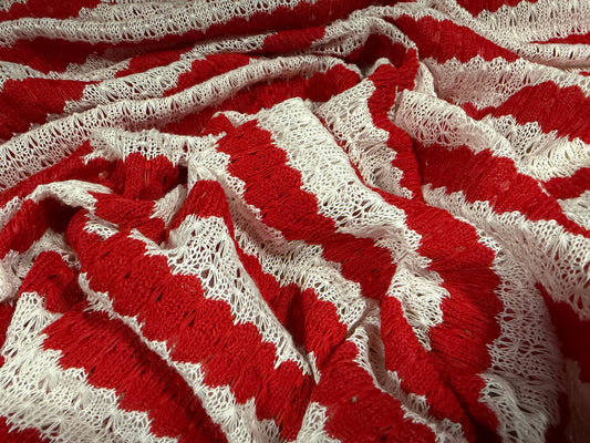 Crochet knit jersey fabric, per metre - stripe - red & white