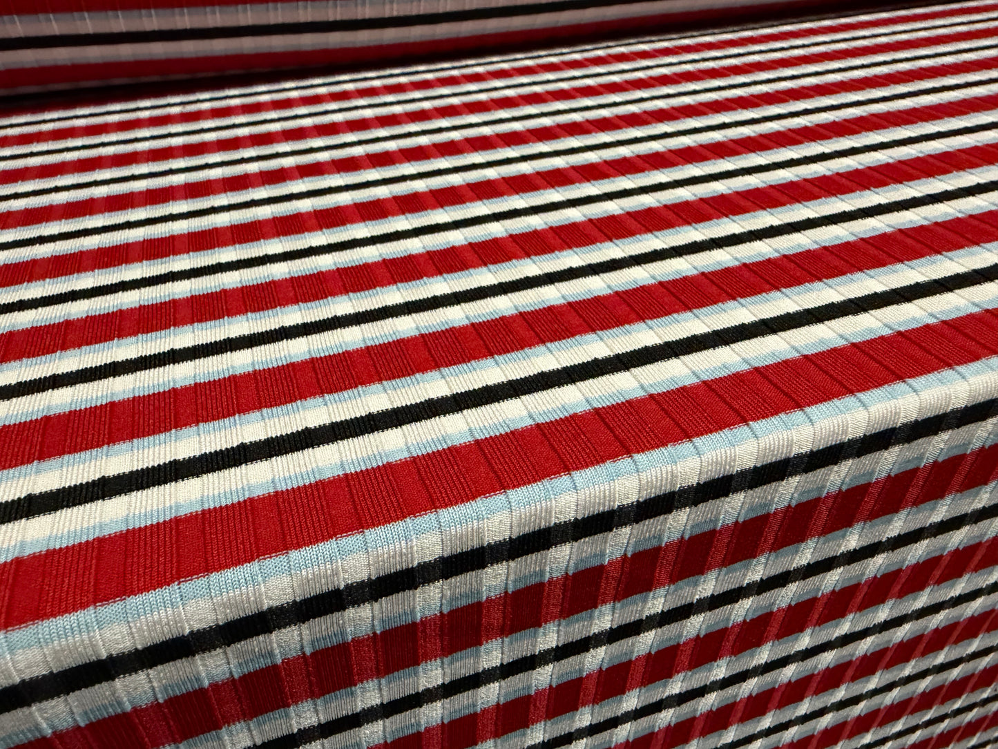 Stretch Spandex rib jersey fabric, per metre - red sky & black