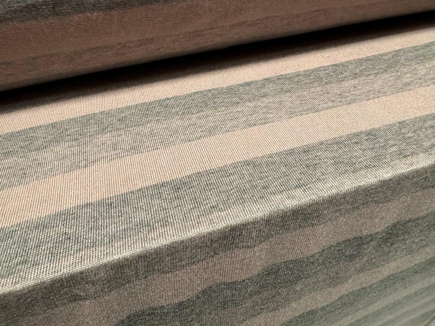 Viscose spandex stretch single jersey fabric, per metre - stripe - grey marl & dusky pink