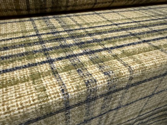 Brushed wool bouclé fabric, per metre - plaid - mustard & moss green