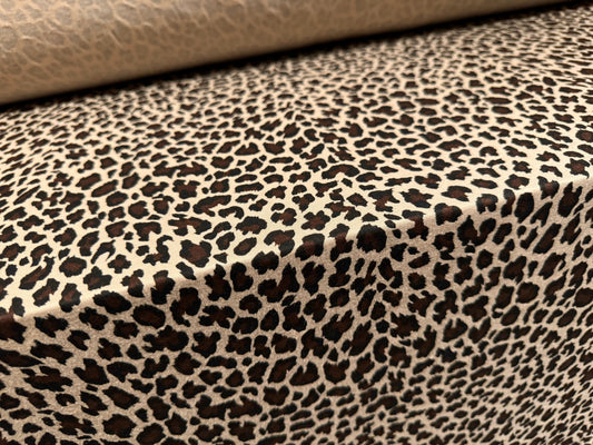 Viscose spandex stretch single jersey fabric, per metre - leopard print - brown & stone