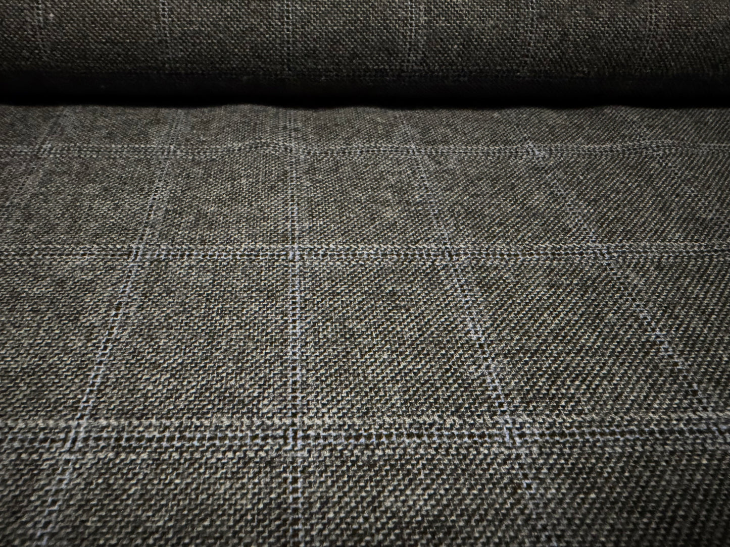 Wool tweed suiting jacket fabric, per metre - check - grey & blue