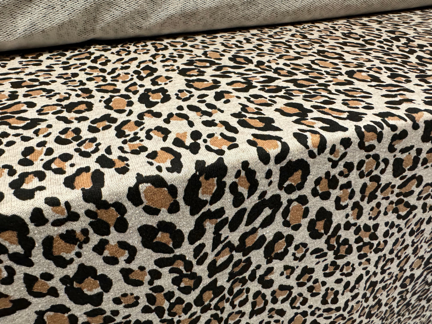 French Terry loopback sweatshirt jersey fabric, per metre - leopard print - stone