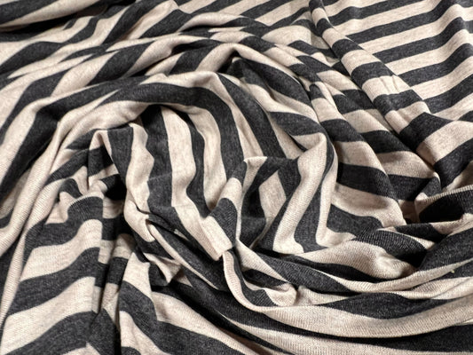 Stretch viscose blend single jersey fabric, per metre - stripe - grey & oatmeal