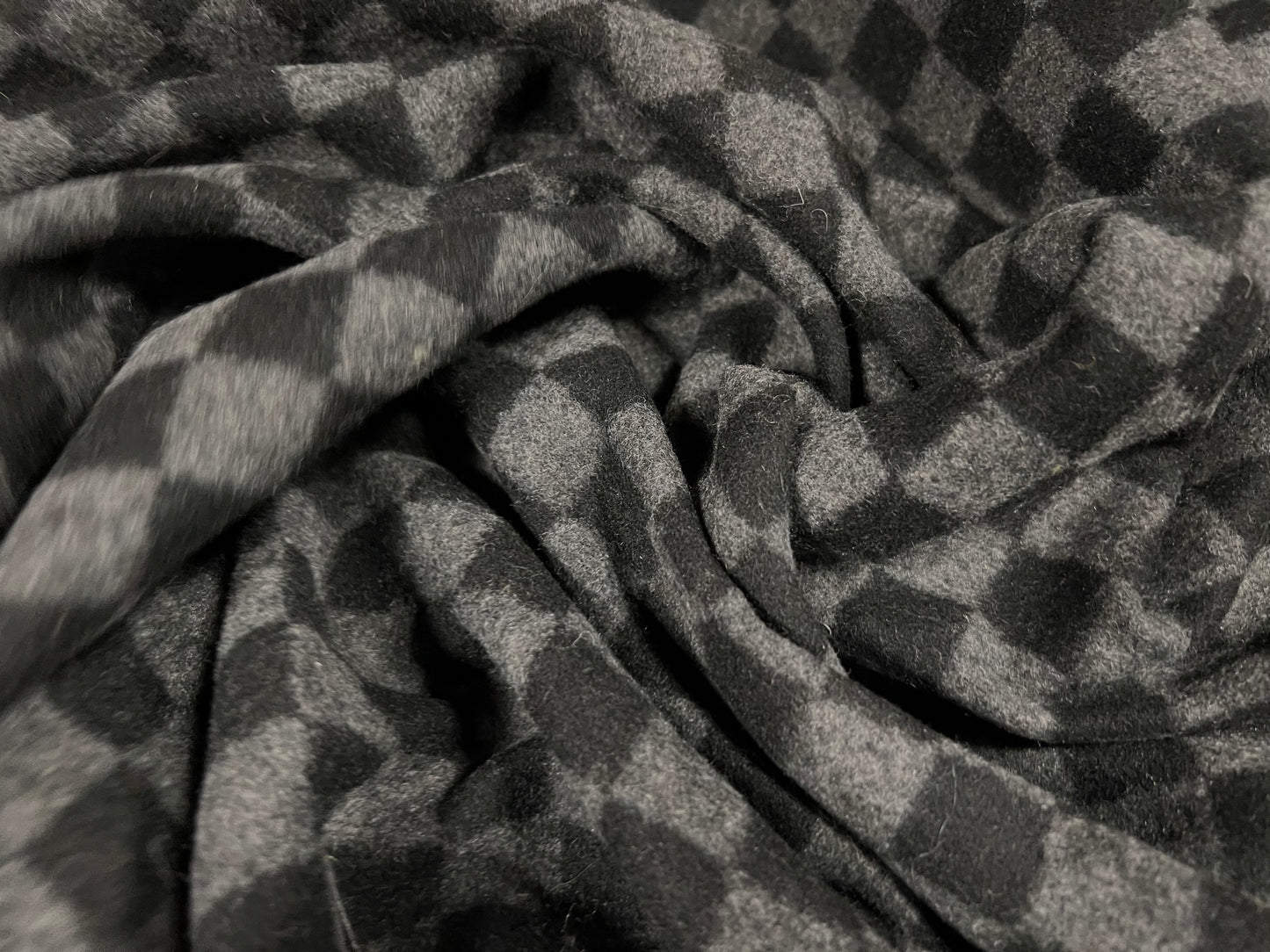 Wool mouflon coat jacket fabric, per metre - designer squares check - grey & black