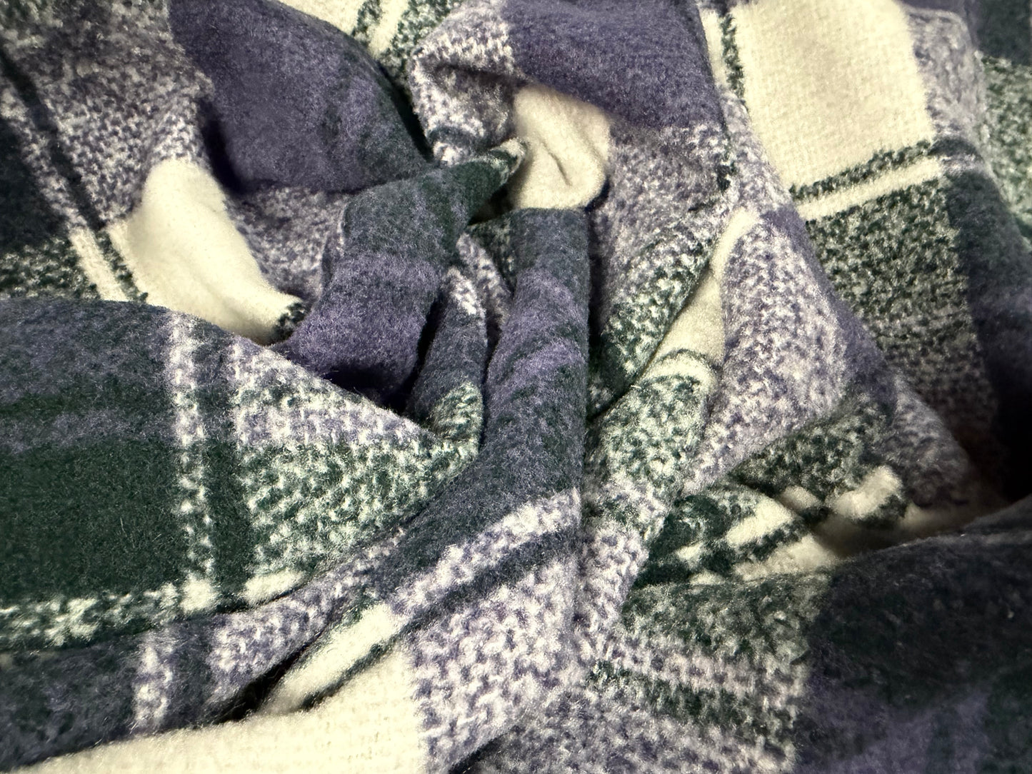 Heavyweight wool bouclé fabric, per metre - tartan check - lavender & emerald