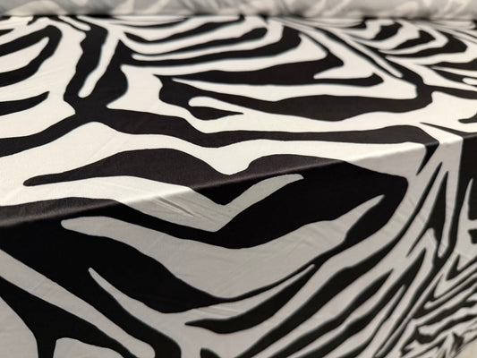 Soft touch spandex jersey fabric, per metre - zebra print - black & white