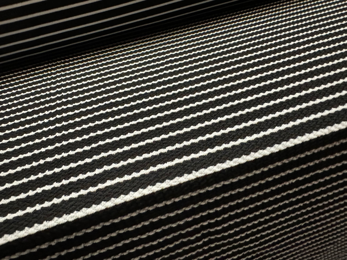 Textured double jersey stretch spandex fabric, per metre - serrated stripe - black & white