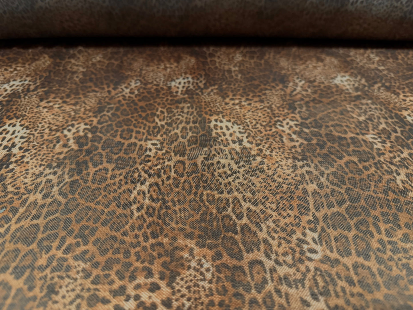 Power mesh net stretch spandex fabric, per metre - leopard skin print - brown