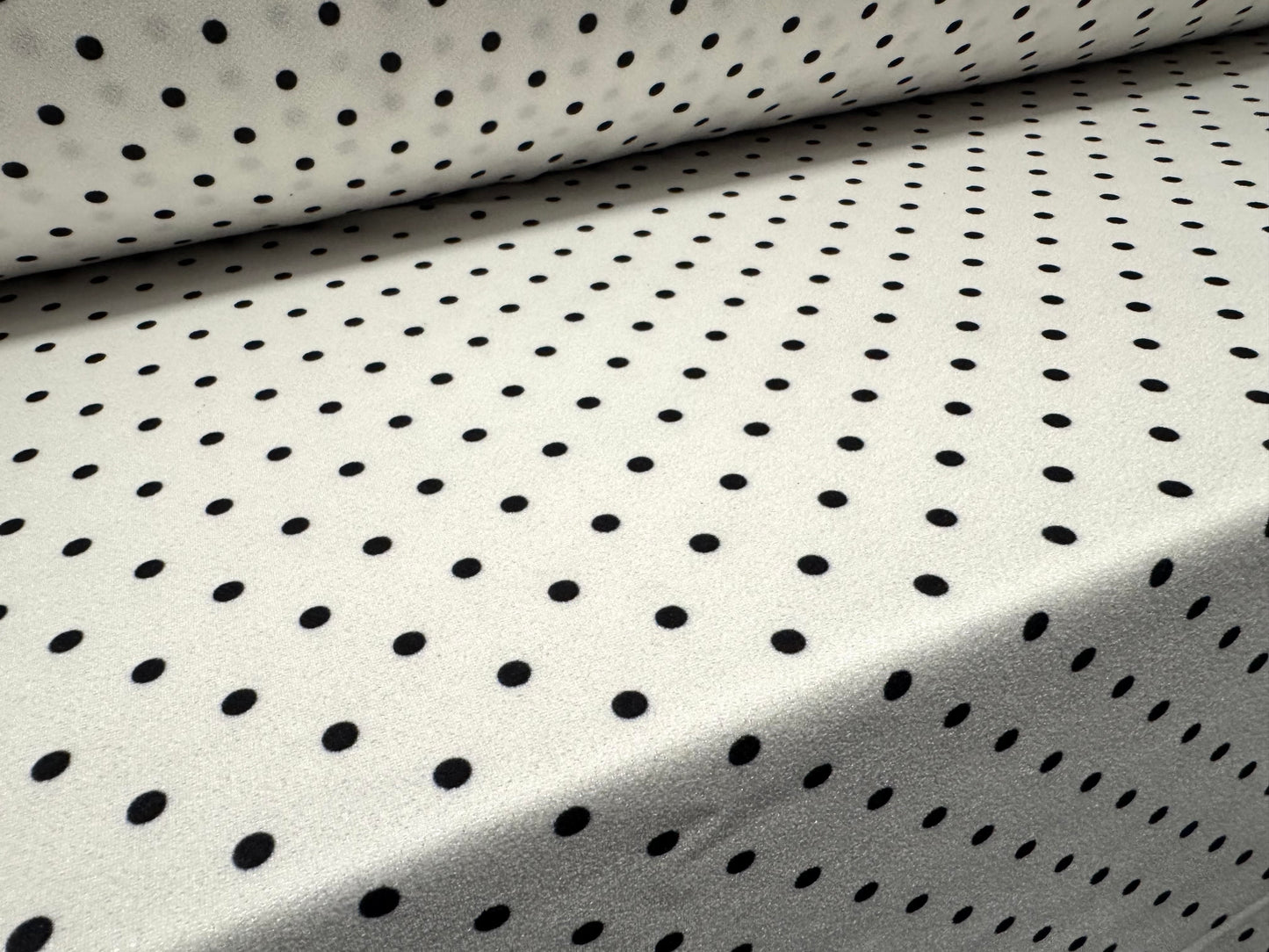 Scuba crepe stretch spandex double jersey fabric, per metre - spot print - black & white